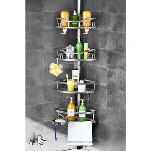 Corner Shower Caddy Tension Pole Rustproof 4-Tier Bathroom Organizer, Adjustable